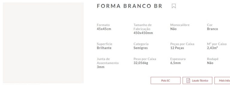 Piso Eliane Forma Branco Brilhante 45×45